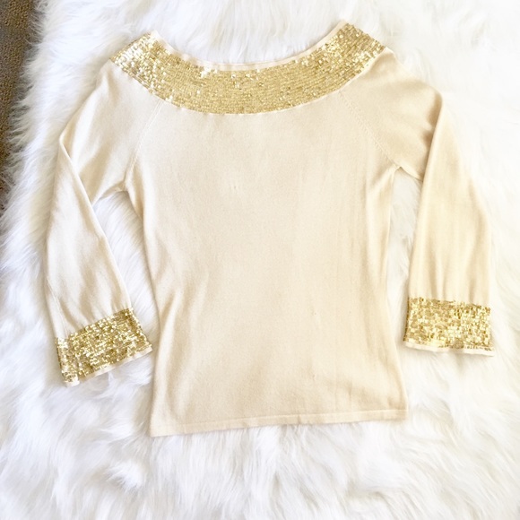 Alice + Olivia Sweaters - Alice+Olivia Silk & Cashmere Gold Sequin Trim Top